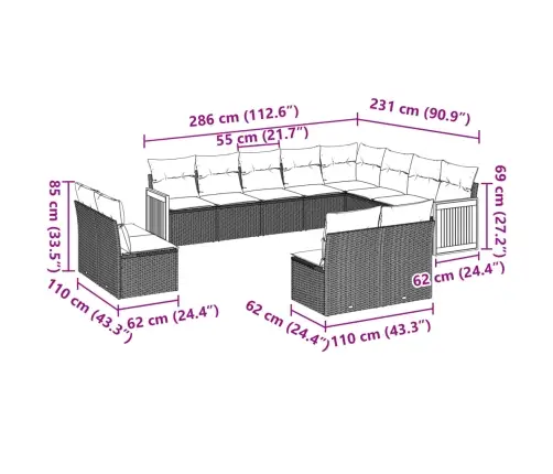 Sofos Komplektas Su Pagalvėlėmis, 12 Dalių, Juodas, Poliratanas