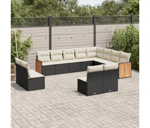 Sofos Komplektas Su Pagalvėlėmis, 12 Dalių, Juodas, Poliratanas