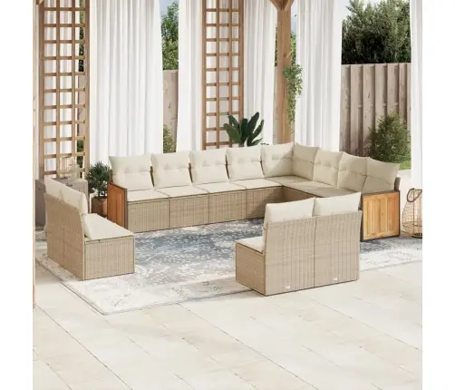 12-Daļīgs Dārza Dīvāna Komplekts, Matrači, Bēša Pe Rotangpalma Vidaxl