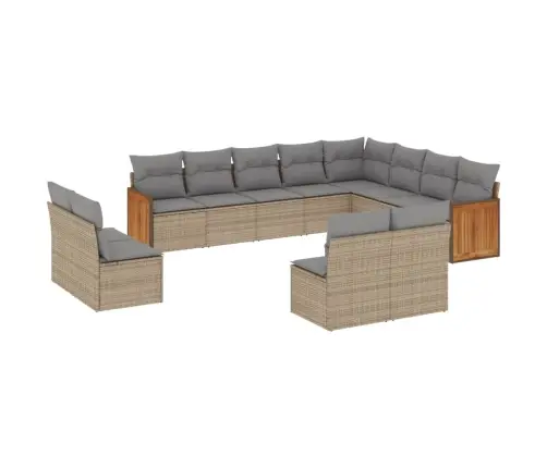 12-Daļīgs Dārza Dīvāna Komplekts, Matrači, Bēša Pe Rotangpalma Vidaxl