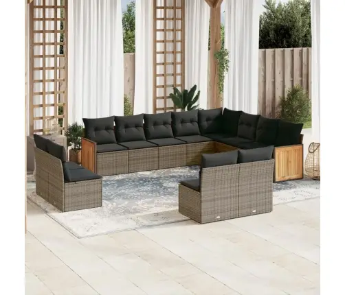 12-Daļīgs Dārza Atpūtas Mēbeļu Komplekts, Matrači, Pelēks Pe Vidaxl