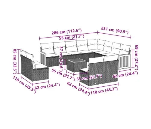 13-Osaline Aiadiivani Komplekt Patjadega, Must, Polürotang
