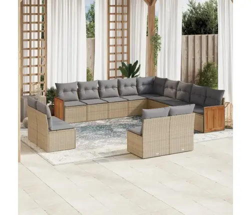 13-Daļīgs Dārza Dīvāna Komplekts, Matrači, Bēša Pe Rotangpalma Vidaxl