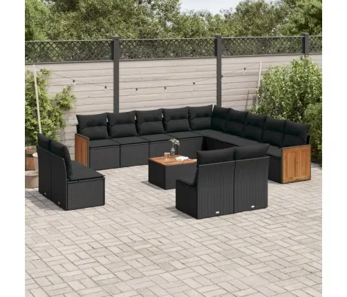 14-Daļīgs Dārza Dīvāna Komplekts, Matrači, Melna Pe Rotangpalma Vidaxl