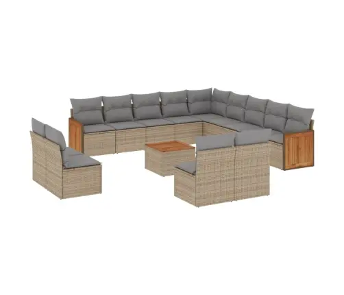 14-Daļīgs Dārza Dīvāna Komplekts, Matrači, Bēša Pe Rotangpalma Vidaxl