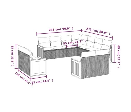 11-Daļīgs Dārza Dīvāna Komplekts, Matrači, Bēša Pe Rotangpalma Vidaxl