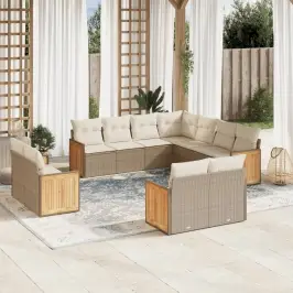 11-Daļīgs Dārza Dīvāna Komplekts, Matrači, Bēša Pe Rotangpalma Vidaxl