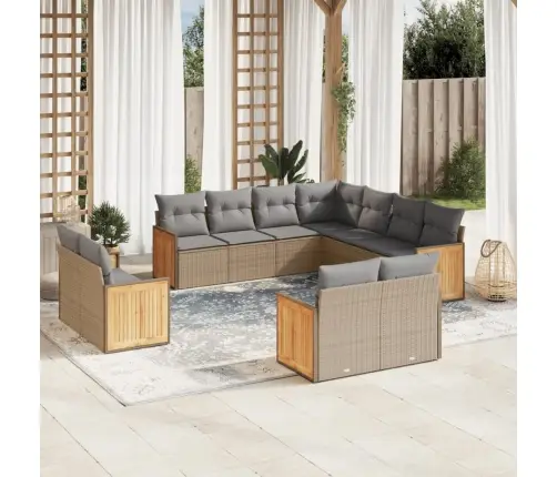 Sodo Komplektas Su Pagalvėlėmis, 11 Dalių, Smėlio, Poliratanas