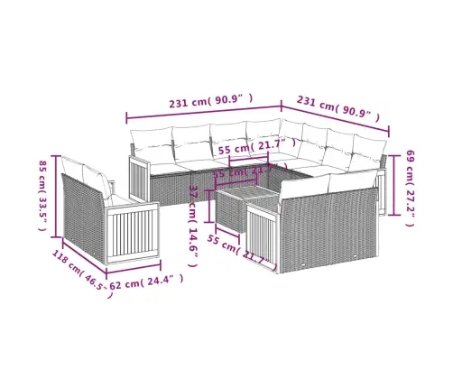 12-Daļīgs Dārza Dīvānu Komplekts, Matrači, Melna Pe Rotangpalma Vidaxl