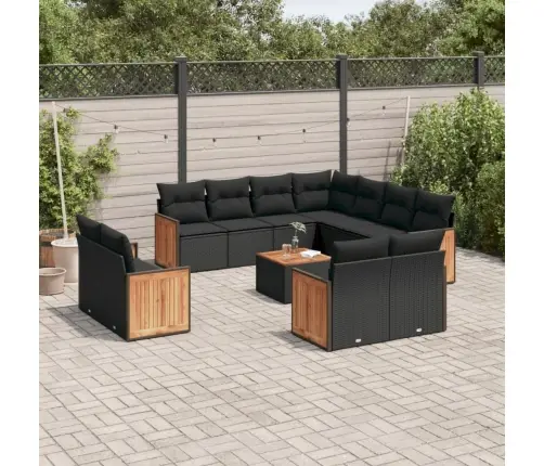 12-Daļīgs Dārza Dīvānu Komplekts, Matrači, Melna Pe Rotangpalma Vidaxl