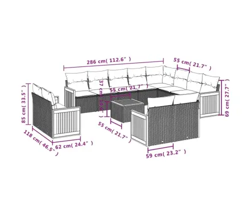 13-Osaline Aiadiivani Komplekt Patjadega, Must, Polürotang