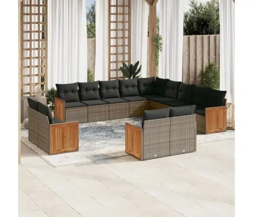 13-Daļīgs Dārza Dīvānu Komplekts Ar Matračiem, Pelēks Pe Vidaxl