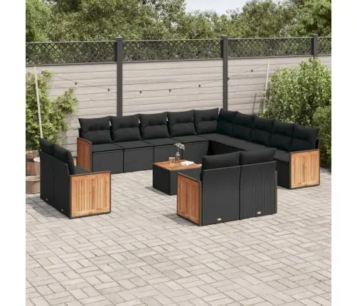 14-Daļīgs Dārza Dīvāna Komplekts, Matrači, Melna Pe Rotangpalma Vidaxl