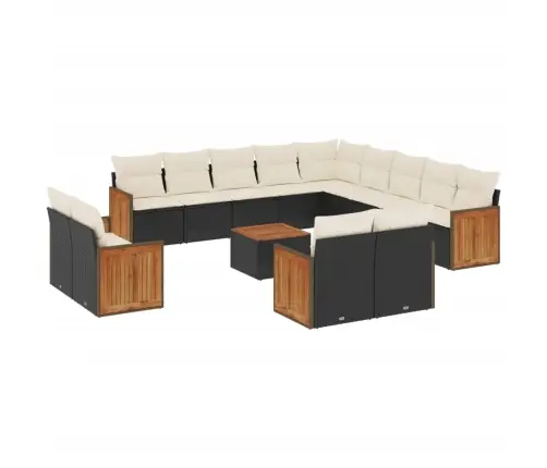 14-Daļīgs Dārza Dīvāna Komplekts, Matrači, Melna Pe Rotangpalma Vidaxl