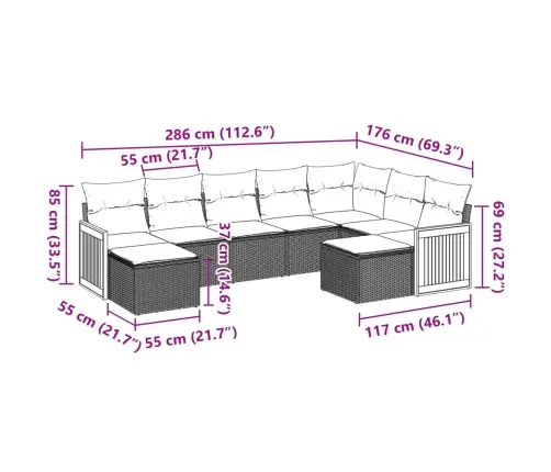 9-Daļīgs Dārza Dīvāna Komplekts, Matrači, Melna Pe Rotangpalma Vidaxl