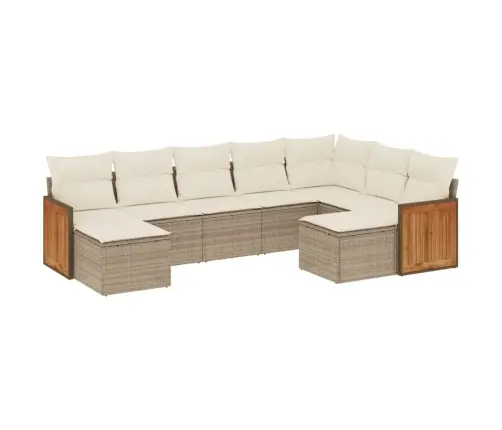 9-Daļīgs Dārza Dīvānu Komplekts, Matrači, Bēša Pe Rotangpalma Vidaxl