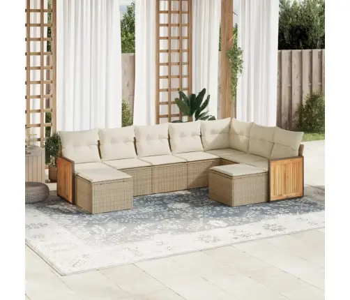 9-Daļīgs Dārza Dīvānu Komplekts, Matrači, Bēša Pe Rotangpalma Vidaxl