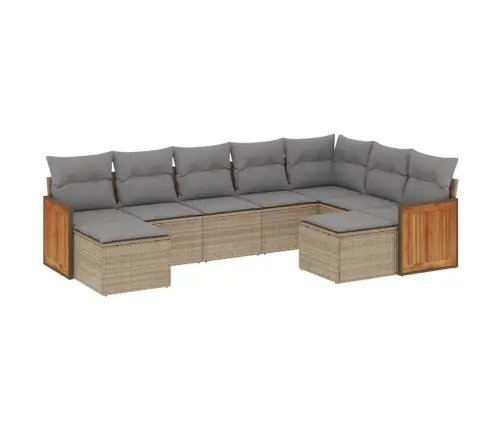 9-Daļīgs Dārza Dīvānu Komplekts, Matrači, Bēša Pe Rotangpalma Vidaxl