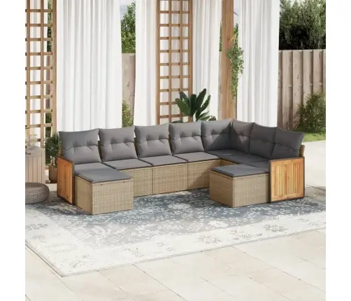 9-Daļīgs Dārza Dīvānu Komplekts, Matrači, Bēša Pe Rotangpalma Vidaxl