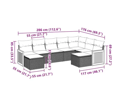 Sofos Komplektas Su Pagalvėlėmis, 9 Dalių, Pilkas, Poliratanas