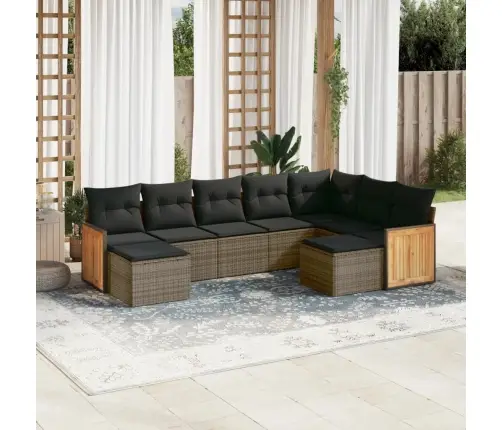 Sofos Komplektas Su Pagalvėlėmis, 9 Dalių, Pilkas, Poliratanas