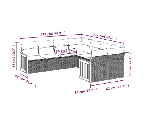 8-Daļīgs Dārza Dīvāna Komplekts, Matrači, Melna Pe Rotangpalma Vidaxl