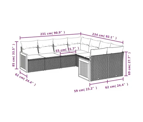 Sofos Komplektas Su Pagalvėlėmis, 8 Dalių, Smėlio, Poliratanas