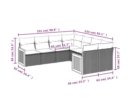 8-Daļīgs Dārza Dīvāna Komplekts, Matrači, Bēša Pe Rotangpalma Vidaxl