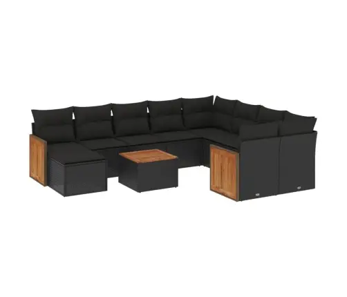 11-Daļīgs Dārza Dīvāna Komplekts, Matrači, Melna Pe Rotangpalma Vidaxl