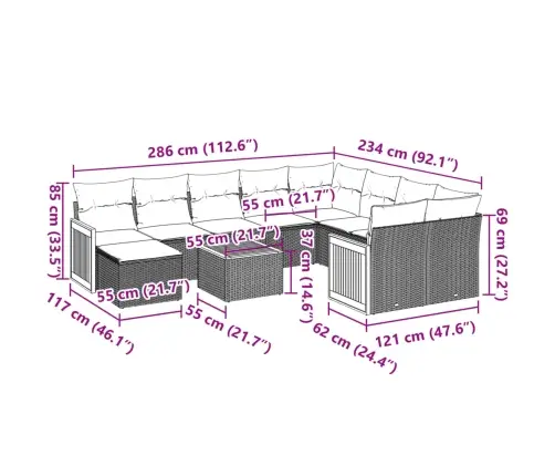 11-Daļīgs Dārza Dīvāna Komplekts, Matrači, Bēša Pe Rotangpalma Vidaxl