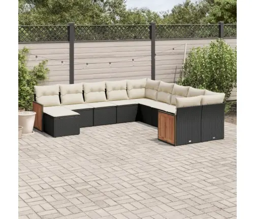 11-Daļīgs Dārza Dīvāna Komplekts, Matrači, Melna Pe Rotangpalma Vidaxl