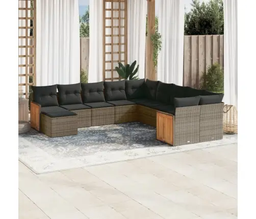 11-Daļīgs Dārza Dīvāna Komplekts Ar Matračiem, Pelēks Pe Pinums Vidaxl