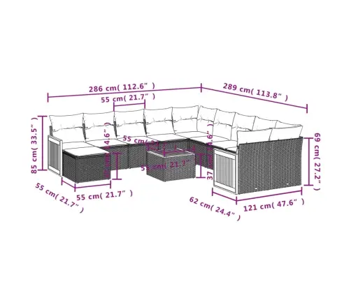 Sofos Komplektas Su Pagalvėlėmis, 12 Dalių, Juodas, Poliratanas