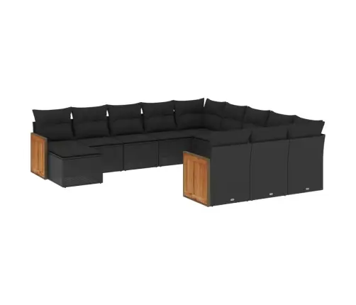 12-Daļīgs Dārza Dīvānu Komplekts, Matrači, Melna Pe Rotangpalma Vidaxl