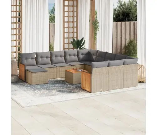 13-Daļīgs Dārza Dīvāna Komplekts, Matrači, Bēša Pe Rotangpalma Vidaxl