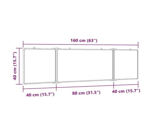 Magnetinė Balta Lenta, 160X40X1,7cm Aliuminis, Sulankstoma