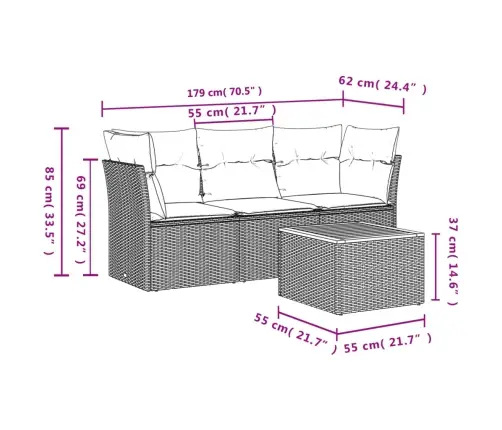 4-Daļīgs Dārza Dīvāna Komplekts Ar Matračiem, Pe Rotangpalma Vidaxl