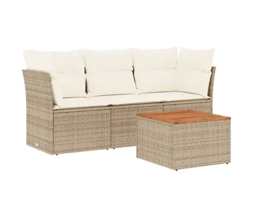 Sofos Komplektas Su Pagalvėlėmis, 4 Dalių, Smėlio, Poliratanas