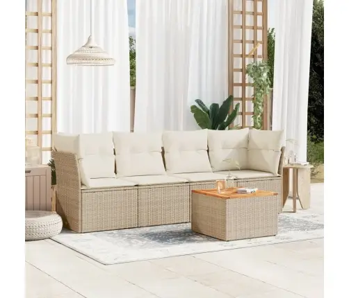 5-Daļīgs Dārza Dīvāna Komplekts, Matrači, Bēša Pe Rotangpalma Vidaxl