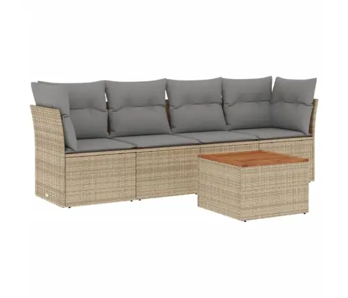 Sofos Komplektas Su Pagalvėlėmis, 5 Dalių, Smėlio, Poliratanas