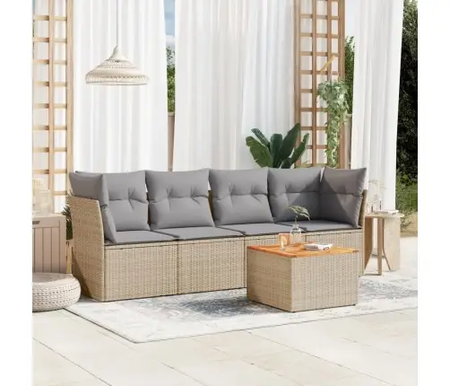 Sofos Komplektas Su Pagalvėlėmis, 5 Dalių, Smėlio, Poliratanas