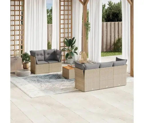 6-Daļīgs Dārza Dīvāna Komplekts, Matrači, Bēša Pe Rotangpalma Vidaxl