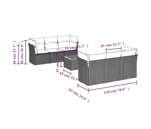 Sofos Komplektas Su Pagalvėlėmis, 7 Dalių, Juodas, Poliratanas