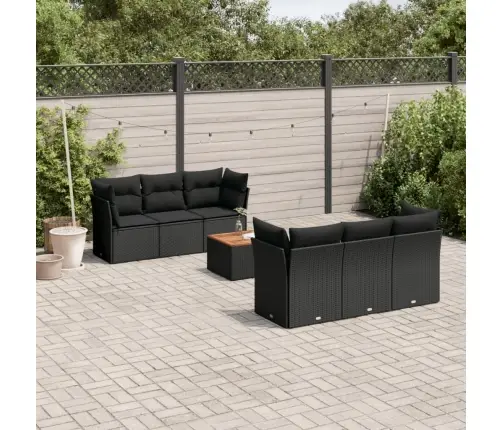 Sofos Komplektas Su Pagalvėlėmis, 7 Dalių, Juodas, Poliratanas