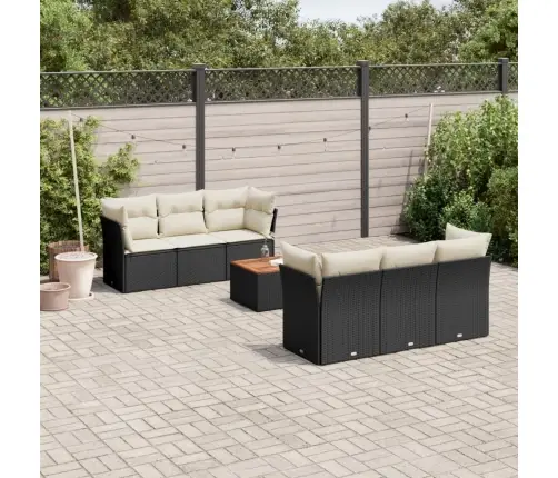 Sofos Komplektas Su Pagalvėlėmis, 7 Dalių, Juodas, Poliratanas