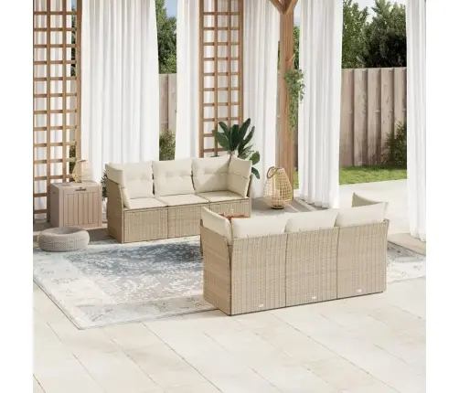 7-Daļīgs Dārza Dīvāna Komplekts, Matrači, Bēša Pe Rotangpalma Vidaxl