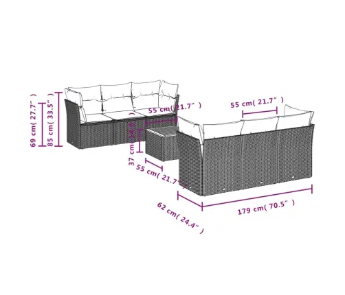 Sofos Komplektas Su Pagalvėlėmis, 7 Dalių, Pilkas, Poliratanas