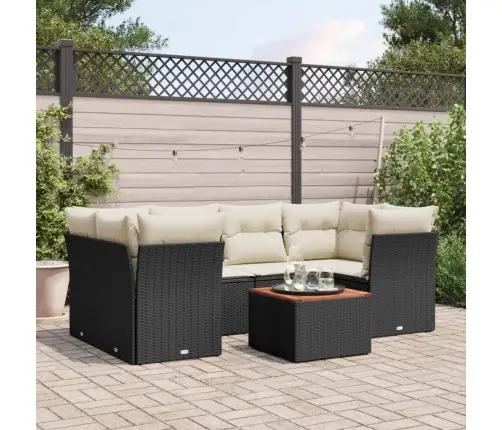 7-Daļīgs Dārza Dīvāna Komplekts Ar Matračiem, Melna Pe Vidaxl