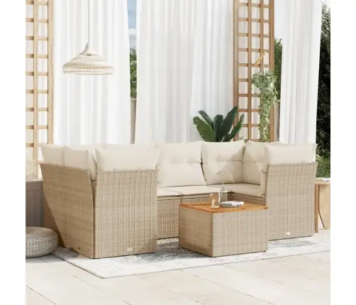 Sofos Komplektas Su Pagalvėlėmis, 7 Dalių, Smėlio, Poliratanas