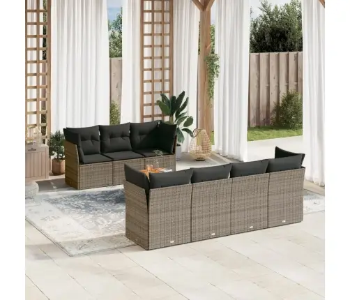 8-Daļīgs Dārza Dīvāna Komplekts Ar Matračiem, Pelēks Pe Pinums Vidaxl